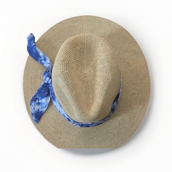 David and Young Accessories - David and Young Tan Hat with Blue Tie-Dye Band